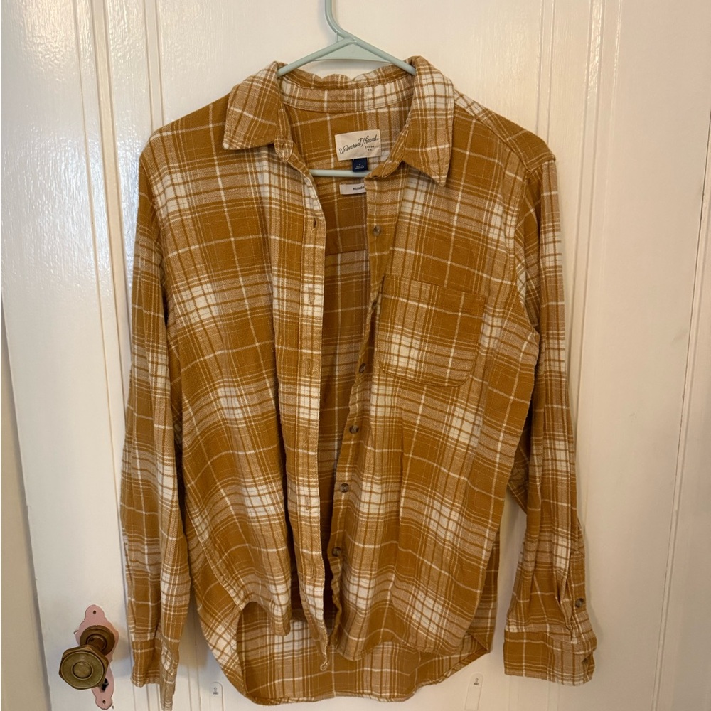 Universal Thread Tan/Orange Plaid Button Down Shirt